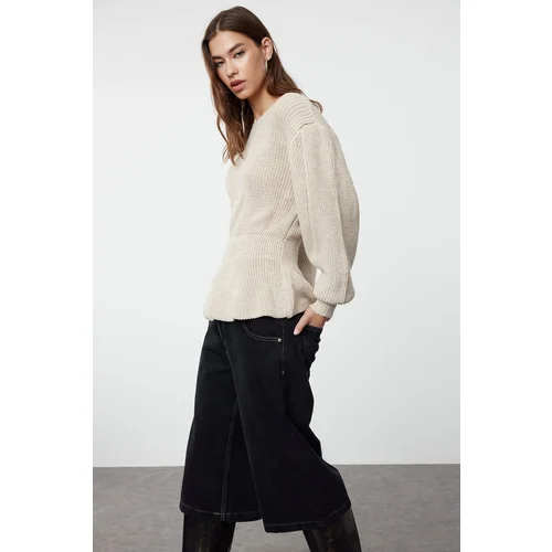 Trendyol Stone Balloon Sleeve Flounced Knitwear Sweater