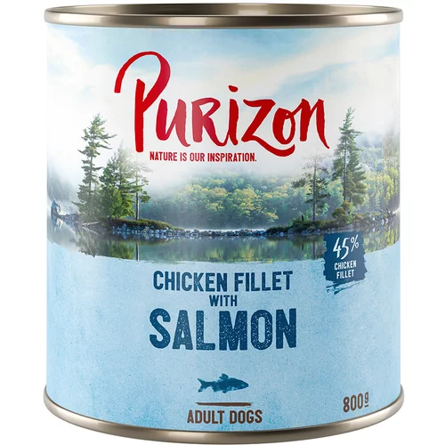 Purizon 10 + 2 gratis! mokra pasja hrana 12 x 400 g / 800 g - Adult: Losos s špinačo & kokosom (12 x 800 g)