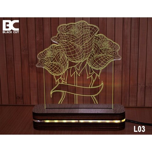 Black Cut 3D lampa jednobojna - ruže ( L03 ) Slike
