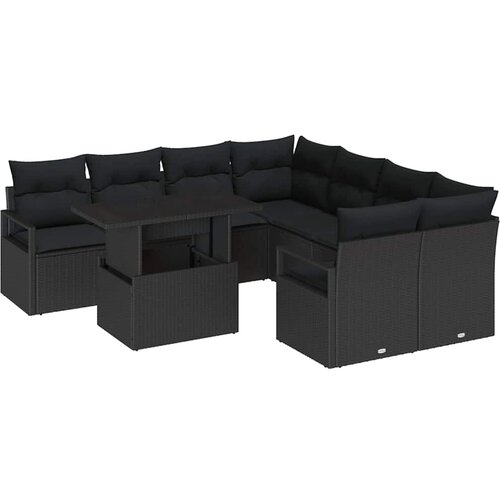 vidaXL Vrtna sedežna garnitura z blazino 9 pcs Črna poli ratan, (5000134083) Cene