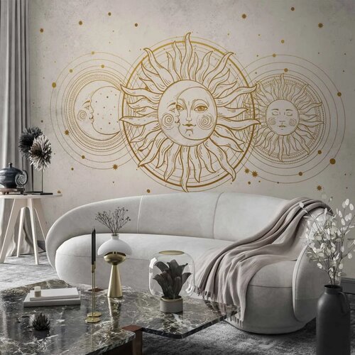  Foto tapeta - Golden Sun and Moon - Artistic Illustration in Retro Style 200x140 Premium Cene