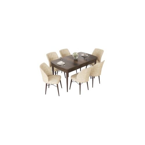 Hanah home Set Trpezarijski sto i 6 stolica Nef, Krem-smeđa Cijene