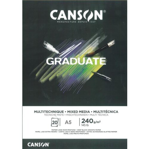 Canson Skicirka Graduate Mixed Media Black A5 240 g, 20 listna, (20631403) Slike