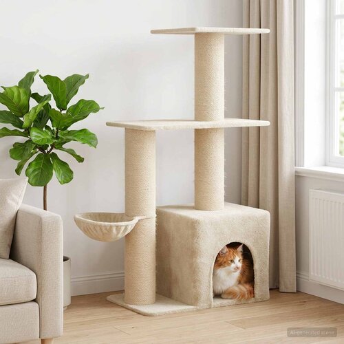  Mačje drvo s sisalnim postoljima za grebanje Krem 133 cm Slike