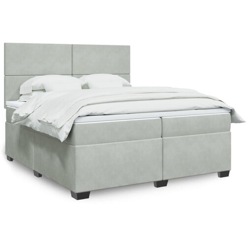 VidaXL Box spring postelja z vzmetnico svetlo siva 200x200 cm žamet Slike