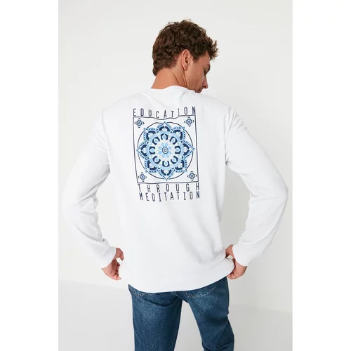 Trendyol White Men Regular Fit Crew Neck Printed Sweatshirt