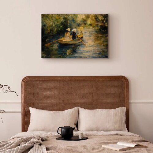  Slika - Boat crossing - painting of two women sailing a boat on a river 120x80 Slike