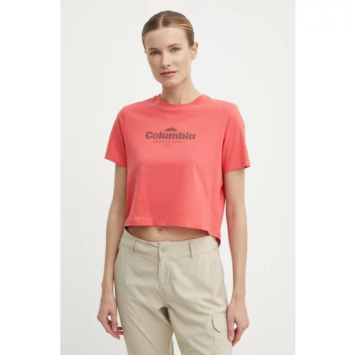 Columbia Bombažna kratka majica ženski, rdeča barva