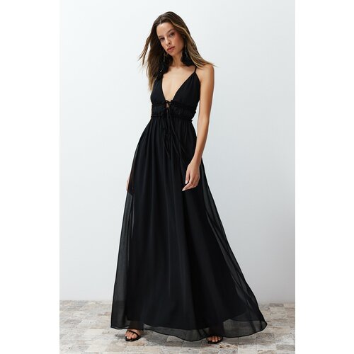 Trendyol Black Chiffon Long Woven Evening Dress Slike