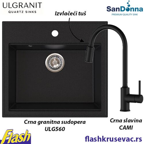 Granitna sudopera Ulgranit ULG560 (CRNA) + slavina - SET Slavina izvlačeći tu&amp;scaron; Slike