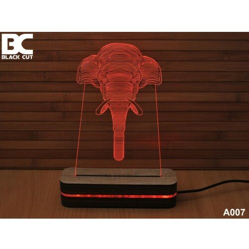 Black Cut 3D lampa slon hladno beli Slike
