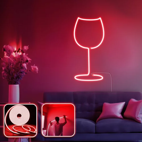 Opviq dekorativna zidna led svjetiljka, Wine Glass - Medium - Red