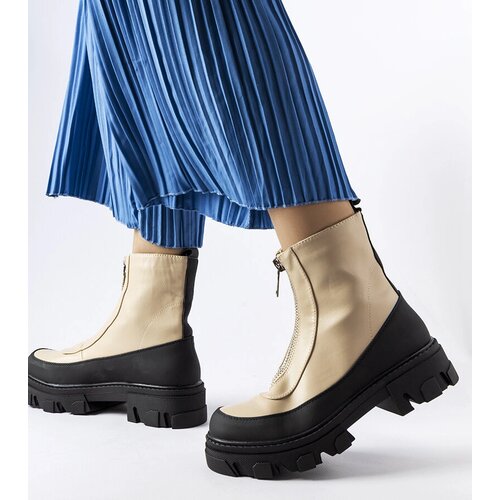 Gemre Beige women's ankle boots with a thick sole and zipper Morley Cene