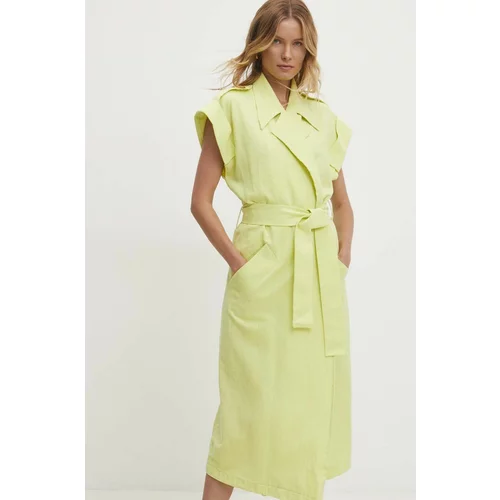 Answear Lab Lanena haljina boja: zelena, midi, oversize