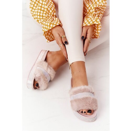 Kesi Platform Slippers With Fur And Cubic Zirconia Beige Impress Slike