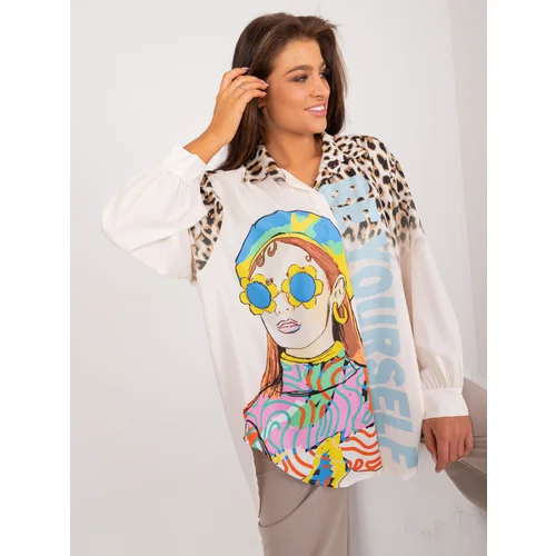 Fashion Hunters Cream long shirt with print