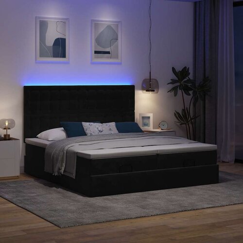 VidaXL Otomanski okvir kreveta s madracima crni 180x200cm bar&amp;scaron;unasti Slike