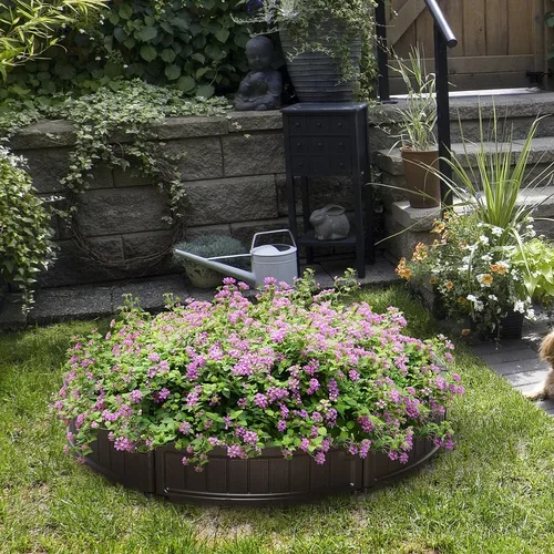Outsunny Plastična okrogla dvignjena zunanja vrtna greda iz HDPE, zunanji sadilnik za rastline, cvetje in zelenjavo, Φ123x21cm, rjava, (20755538)
