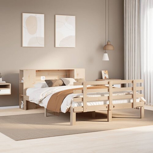 VidaXL Krevet s regalom za knjige bez madraca 150 x 200 cm od borovine Slike
