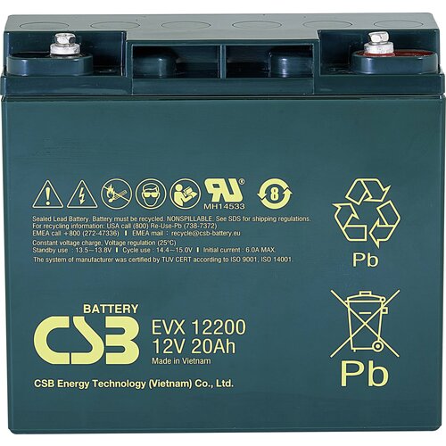 CSB Battery Svinčev akumulator 12 V 20 Ah EVX 12200 EVX12200 svinčeno-koprenasti (AGM) (ŠxVxG) 181 x 167 x 76mm M5 vijačni priključek stabilni cikli,, (20438670) Cene