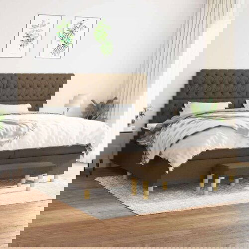  Box spring postelja z vzmetnico temno rjav 200x200 cm blago, (21089245) Cene