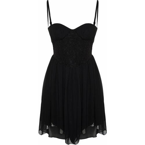 Trendyol Black Waist Opening/Skater Lace Dress Slike