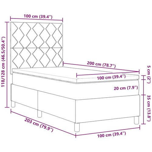 VidaXL Krevet s kutijom opruga i madracem tamnosmeđa 100x200 cm tkanina Slike
