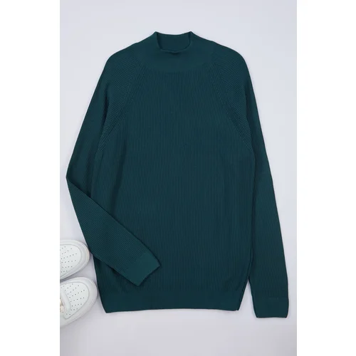 Trendyol Green Slim Crew Neck Textured Knitwear Sweater