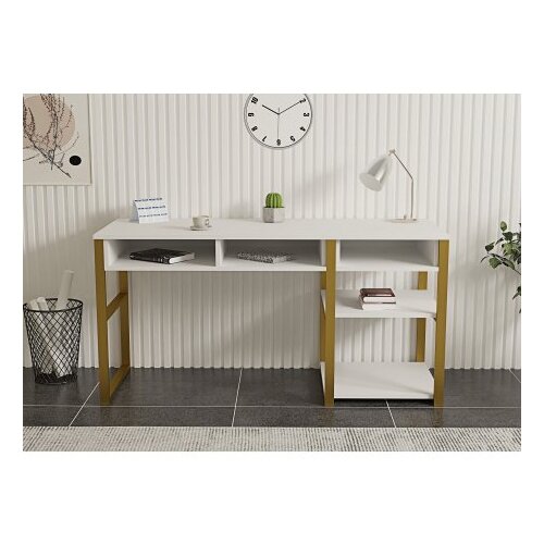 Woody Fashion Hanah kućni radni sto 150x75,8x58,4 cm Bijelo-zlatna boja Slike