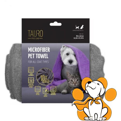 Tauro Pro Line microfiber Towel Grey 80x120cm, Peškir Za Ljubimce Od Mikrofibera Slike