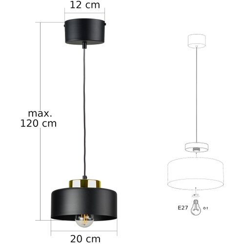  Visilica na sajli IGNIA 1xE27/60W/230V crna/zlatna Slike