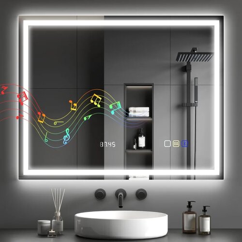  Kupaonsko LED Bluetooth ogledalo 80 x 100 cm dodirni prekidač protiv zamagljivanja srebrna Slike