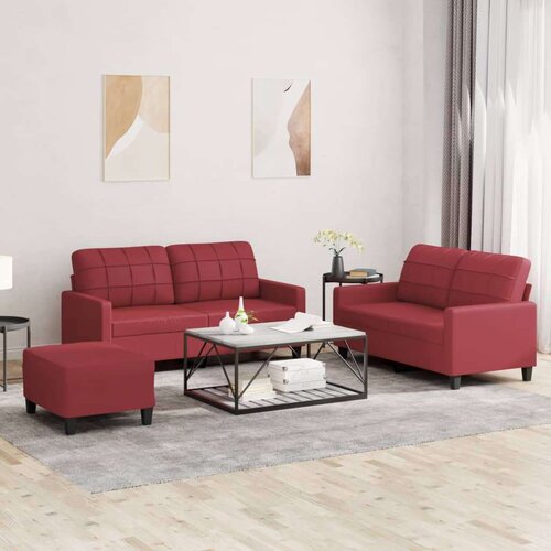  3-dijelni set sofa s jastucima boja vina od umjetne kože Cijene