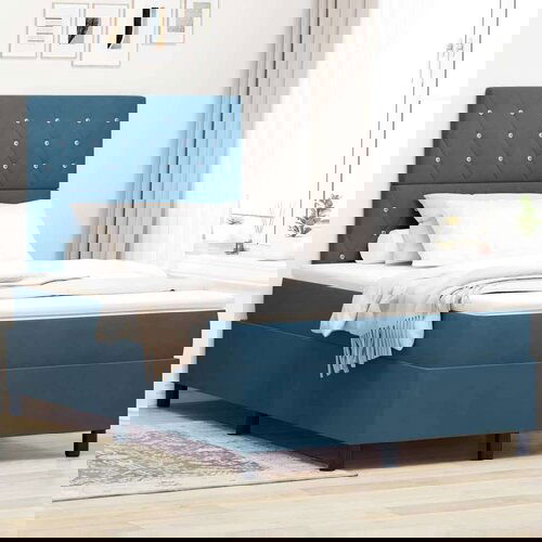 Box Spring postelja z vzmetnico temno modra majhna dvojna žamet, (22052702) Slike