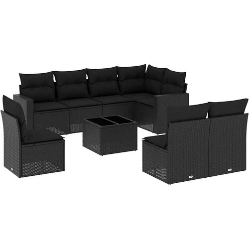  9-dijelni set vrtnih sofa s jastucima crni od poliratana Slike