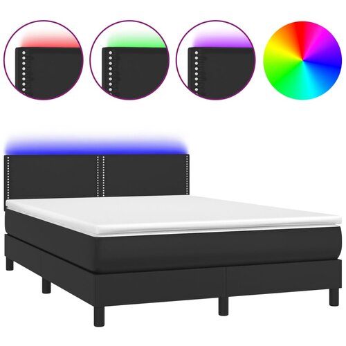 Maison Chic Box spring postelja - Vzmetna postelja z vzmetnico LED črna 140x190 cm um. usnje SL15640, (21905556) Cene
