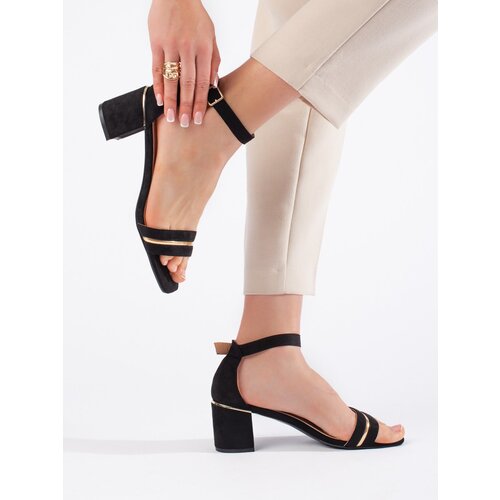 Shelvt Black suede heeled sandals Cene