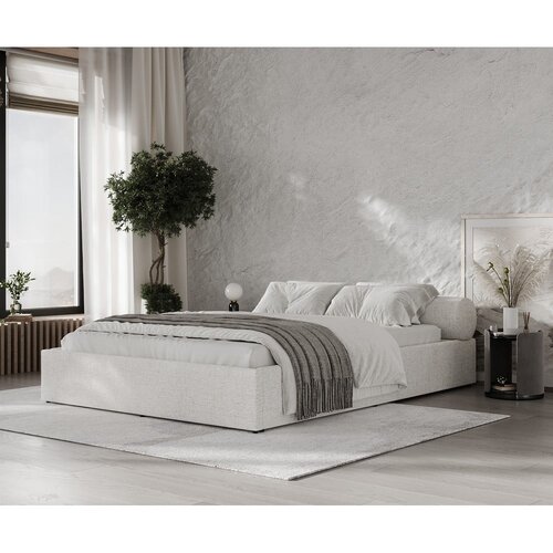 Maison de R&amp;ecirc;ve Krem tapecirani bračni krevet s prostorom za odlaganje s podnicom 160x200 cm Solvo &amp;ndash; Slike