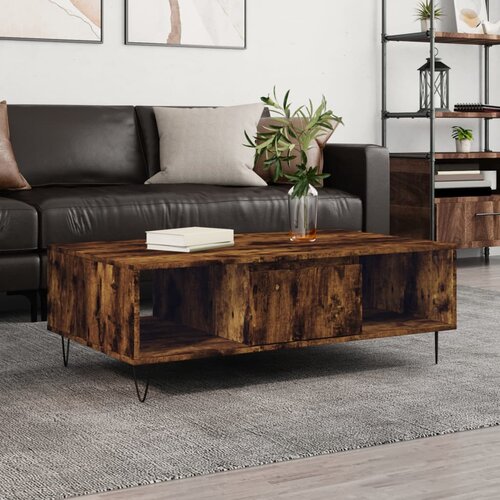 VidaXL Klubska mizica dimljeni hrast 104x60x35 cm inženirski les Slike