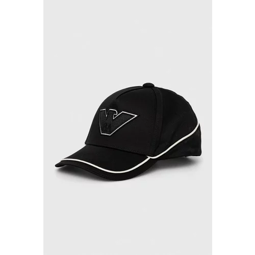 Emporio Armani Otroška bombažna bejzbolska kapa črna barva