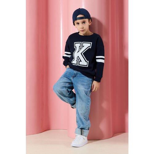 Trendyol Navy Blue*001 Boy Printed School Cotton Knitted Sweatshirt Cene