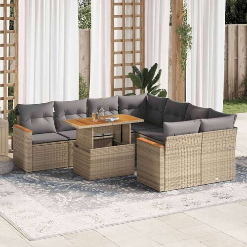 vidaXL 9-dijelni set vrtnih sofa s jastucima bež od poliratana bagrem Cene
