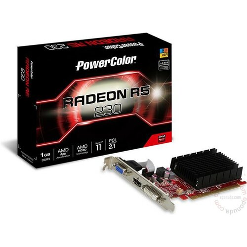 Powercolor AMD Radeon R5 230 1GB DDR3, VGA/HDMI/DVI/Silent/ AXR5 230 1GBK3-HE grafička kartica Slike