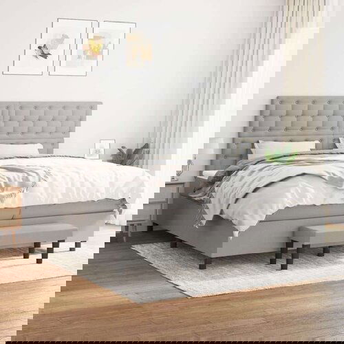  Box spring postelja z vzmetnico svetlo siva 200x200 cm blago, (20851643) Cene