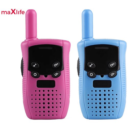 Maxlife MXWT-100 walkie talkie komplet, 2-KIT, do 300m, 3 kanali, LCD zaslon, gumbi, zvočnik, mikrofon, roza, modra, (21550718) Slike
