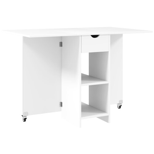 Nesta Zložljiva jedilna miza za 2-4 osebe, bela, z odprtimi policami in predalom, 114,5x70x75 cm, za majhne prostore, (5000493602) Cene