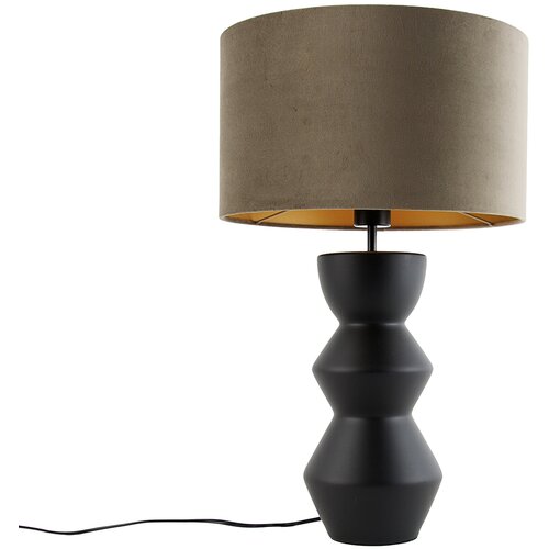 QAZQA Design tafellamp zwart velours kap taupe met goud 35 cm - Alisia Slike