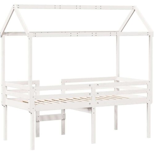 VidaXL Visoki krevet s krovom bijeli 90 x 200 cm od masivne borovine Slike