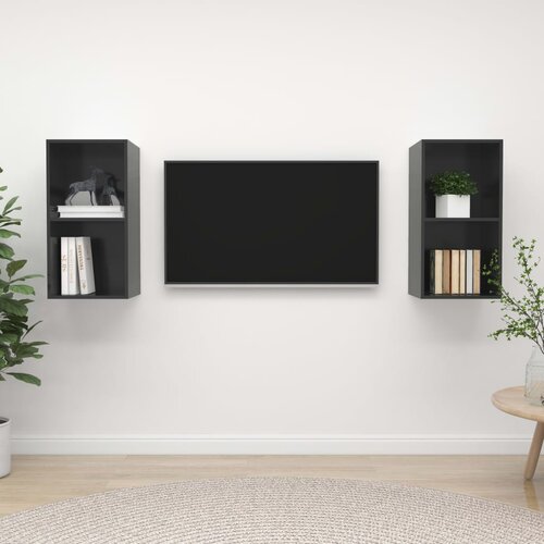  Zidni TV ormarići 2 kom visoki sjaj sivi od konstruiranog drva Cijene