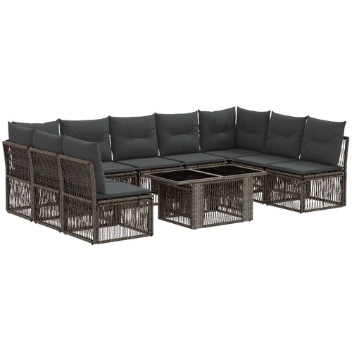  Sjedeća garnitura za vrt 10 kom. Siva poliratan 100 x 55 x 73 cm Slike
